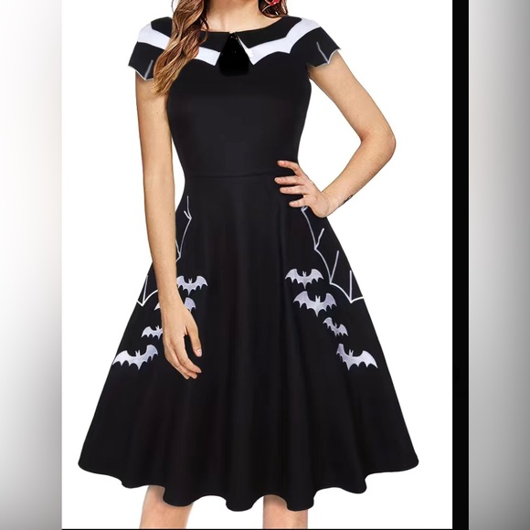 New Adult Wednesday Addams style bats and webs dress - Picture 1 of 8